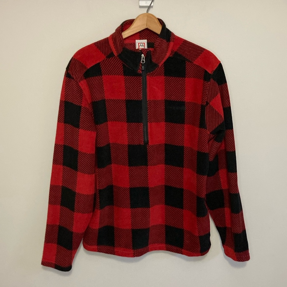 Avalanche Fleece Buffalo Plaid 1/2 Zip Pullover, Size Large, unisex red black